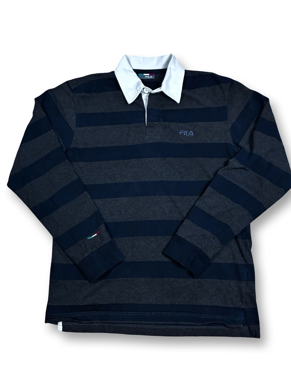 FILA Men's Rugby Shirt Long Sleeve Polo Sportswear Casual Athletic Striped